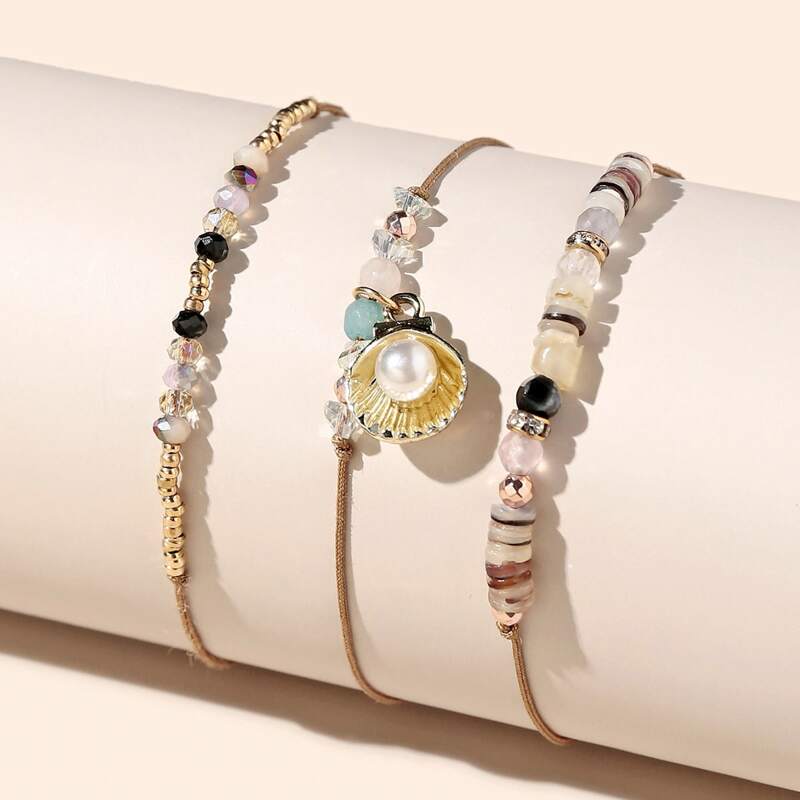 

3pcs Faux Pearl Decor Bracelet, Multicolor