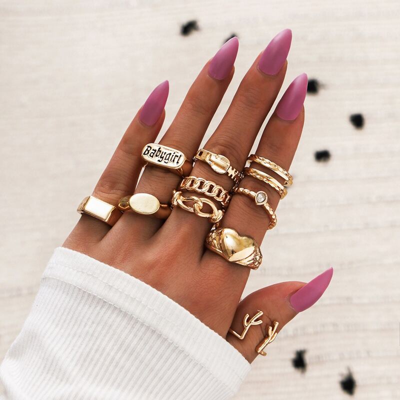 

10pcs Christmas Heart Decor Ring, Gold