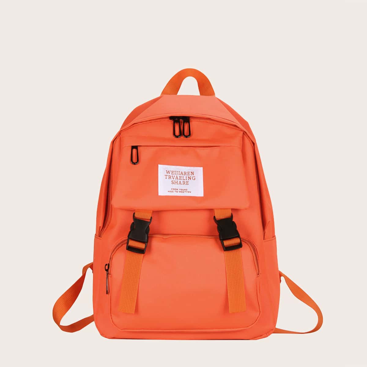 

Solid Buckle Backpack, Orange bright