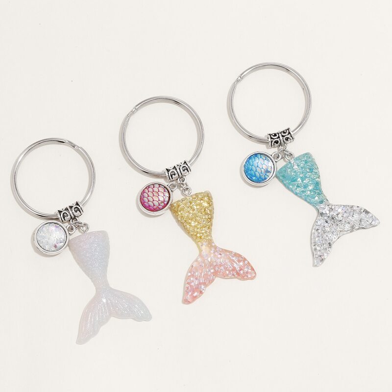 

3pcs Fishtail Charm Keychain, Pink