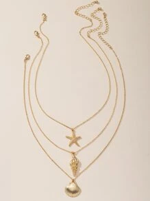 3入組貝殼墜飾項鍊 - 金黃色 - 查看 2