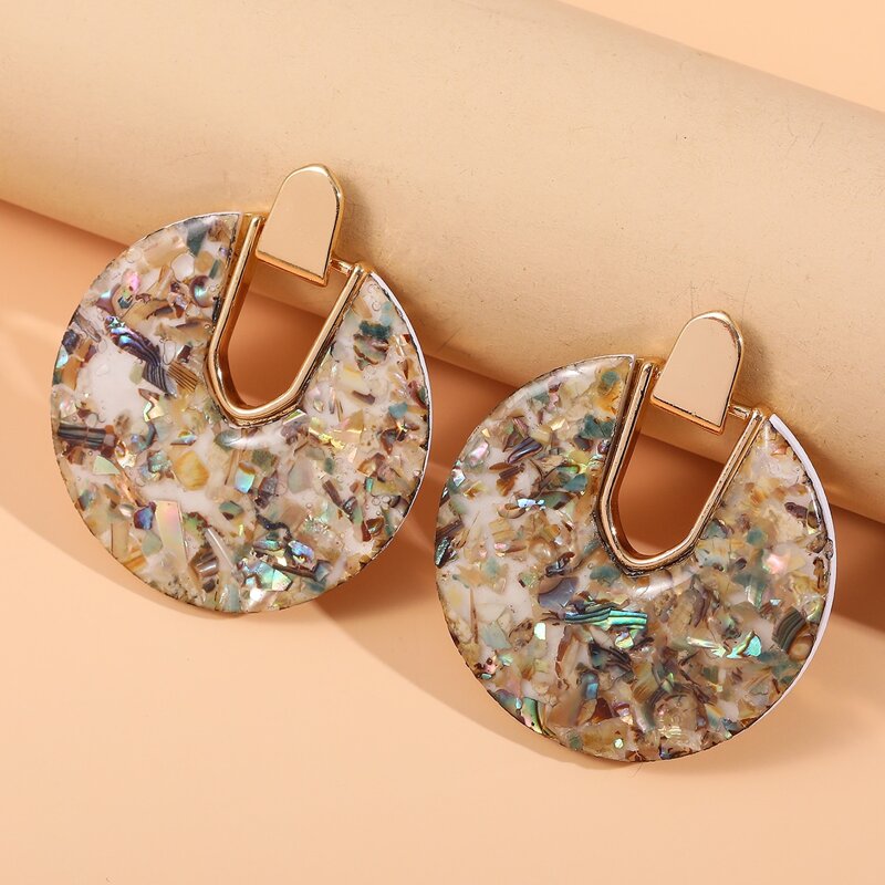 

Abalone Shell Round Design Drop Earrings, Multicolor
