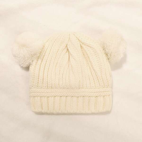 

Toddler Kids Pom Pom Decor Beanie, White