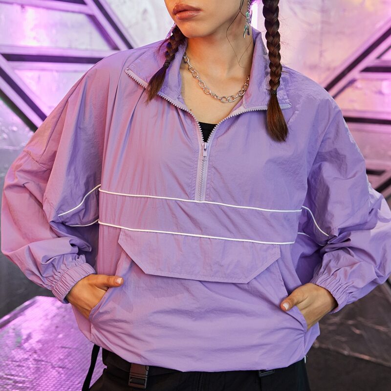 

Zipper Half Placket Pocket Windbreaker Jacket, Lilac purple