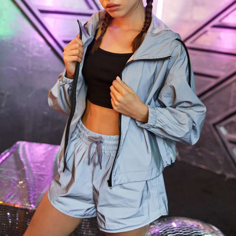 

Zipper Hooded Windbreaker Jacket, Light grey