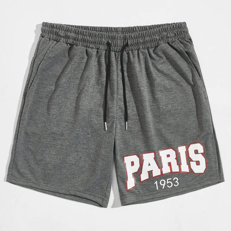 

Guys Letter Graphic Drawstring Shorts, Light grey