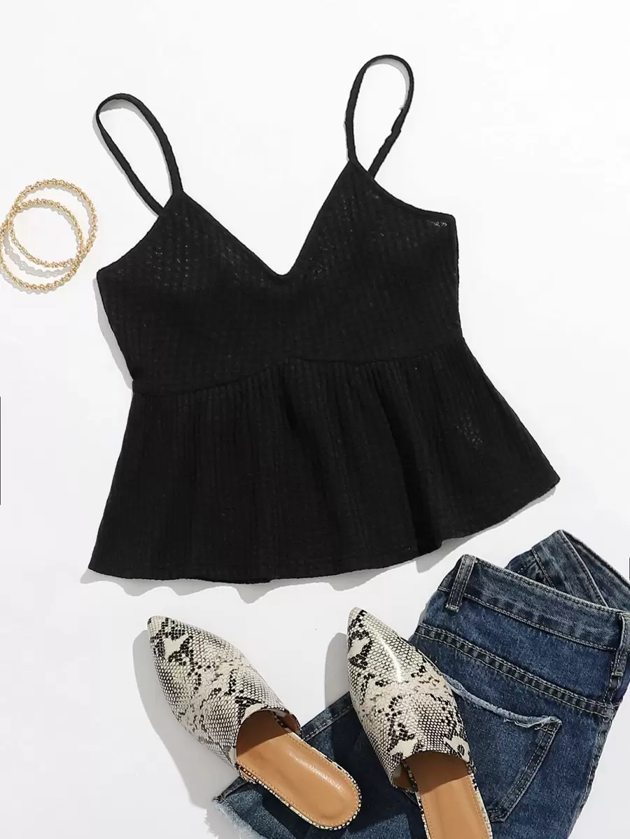 Soleia Ruffle Hem Waffle Knit Cami Top