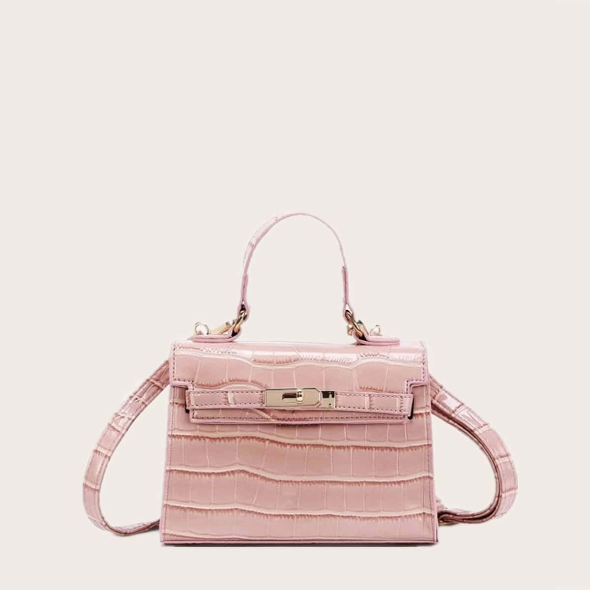 

Croc Embossed Satchel Bag, Pastel baby pink