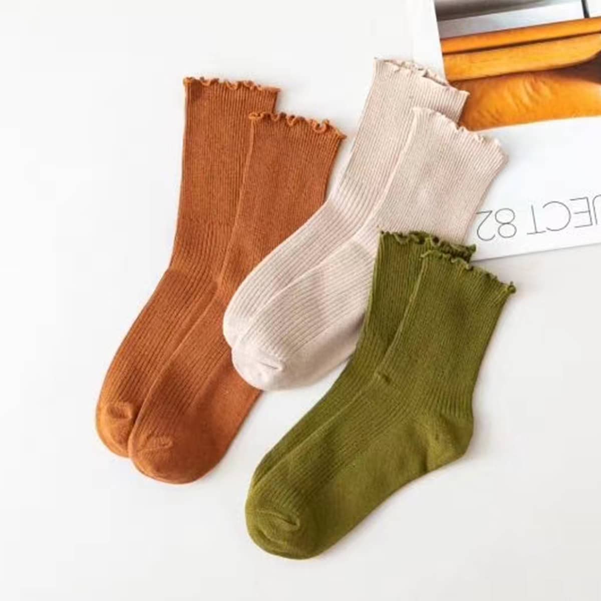 

3pairs Lettuce Trim Socks, Multicolor