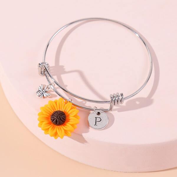 

Sunflower Charm Bangle, Silver