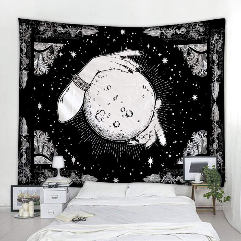 

Moon & Hand Graphic Tapestry, Black