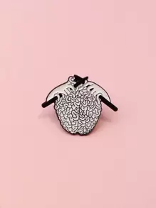 Knitted Brain Shaped Brooch - Black and White - View 1