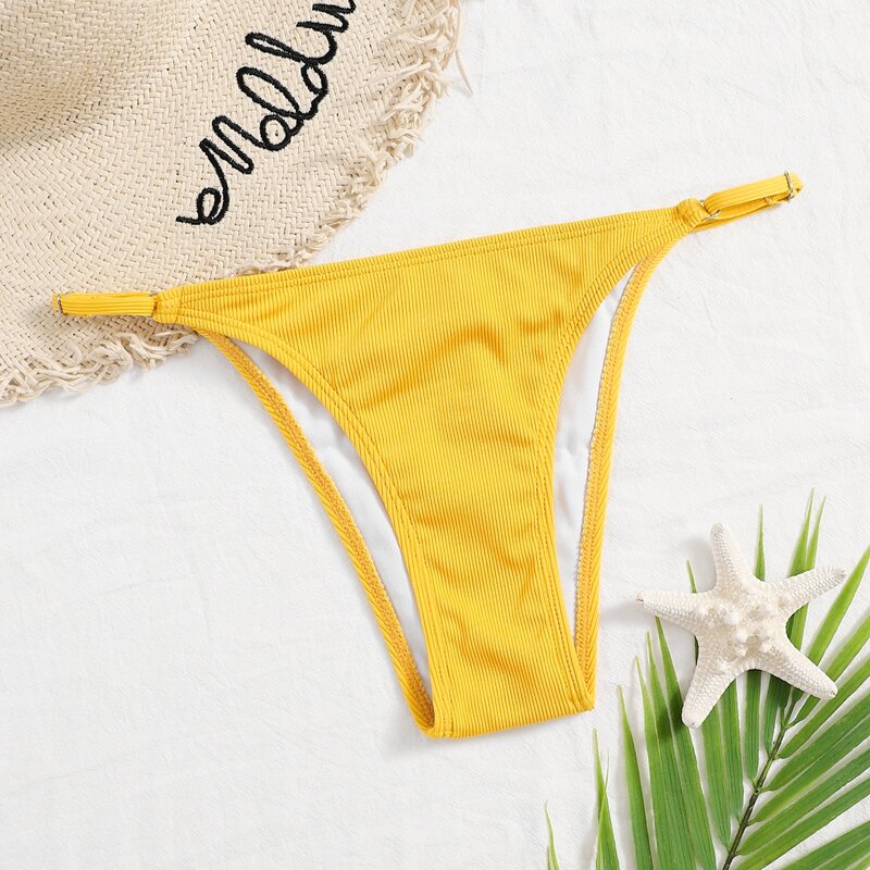 

Ribbed Tanga Bikini Bottom, Yellow