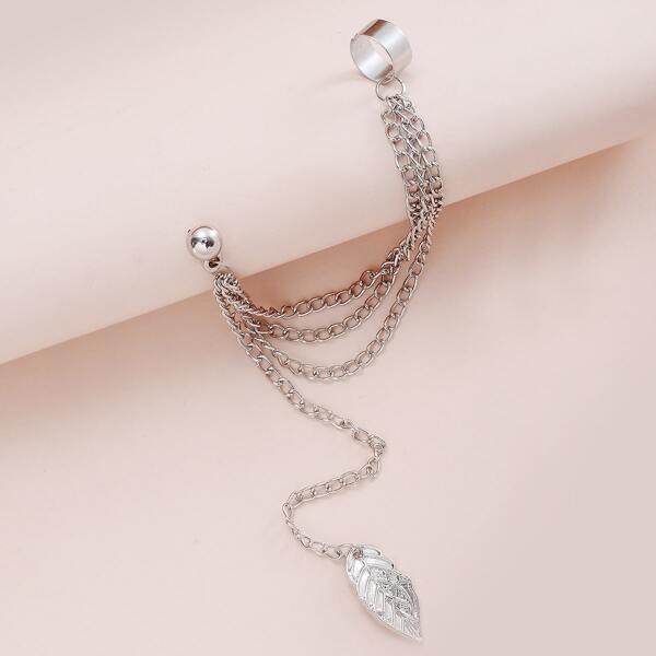 

Leaf Charm Chain Decor Ear Climber, Silver