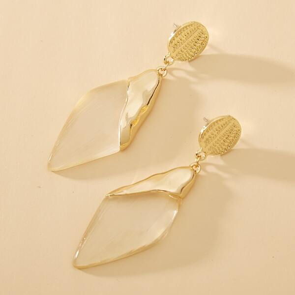 

Clear Geometric Drop Earrings, Gold