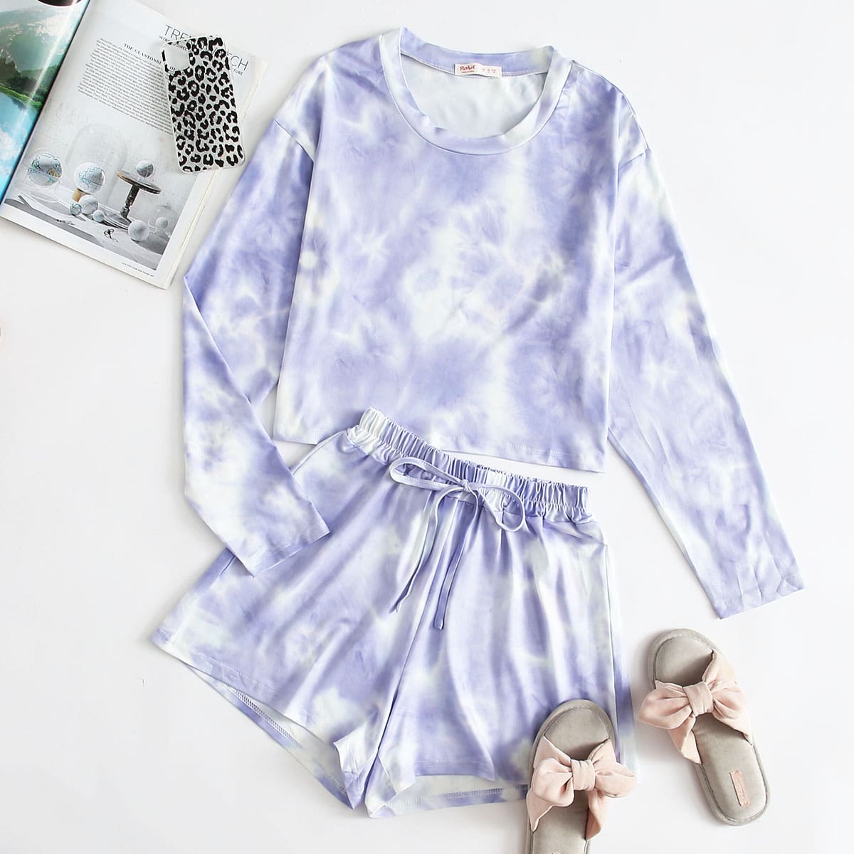 

Tie Dye Shorts PJ Set, Pastel lilac purple