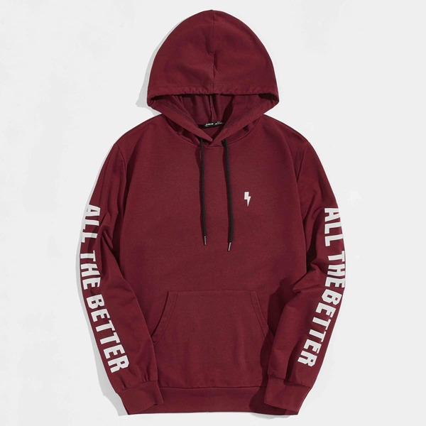 

Men Lightning & Slogan Graphic Hoodie, Maroon