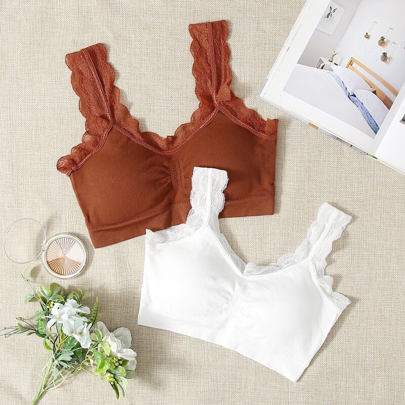 

2pack Lace Trim Bralette Set, Multicolor
