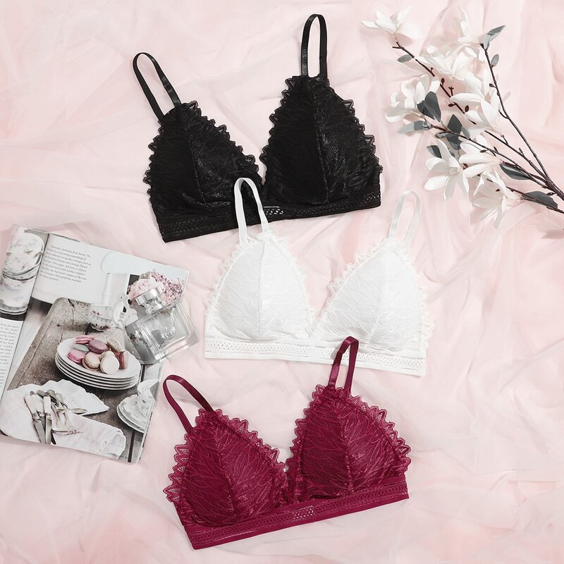 

3pack Lace Triangle Bralette Set, Multicolor