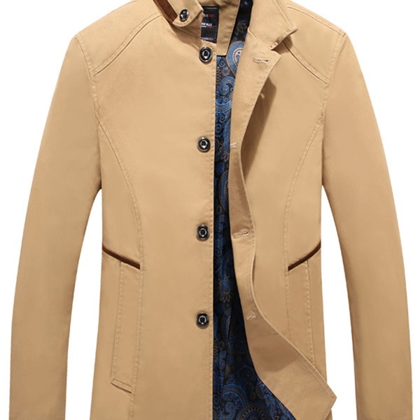 

Men Button Front Trench Coat, Khaki