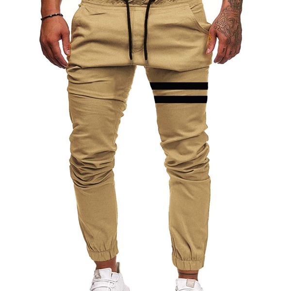 

Men Striped Print Drawstring Waist Sweatpants, Khaki