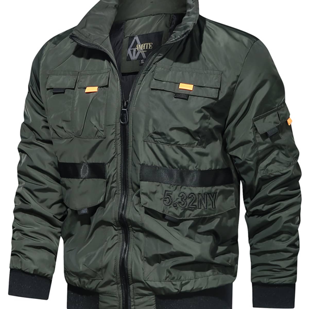

Guys Zip Up Flap Pocket Jacket, Army green