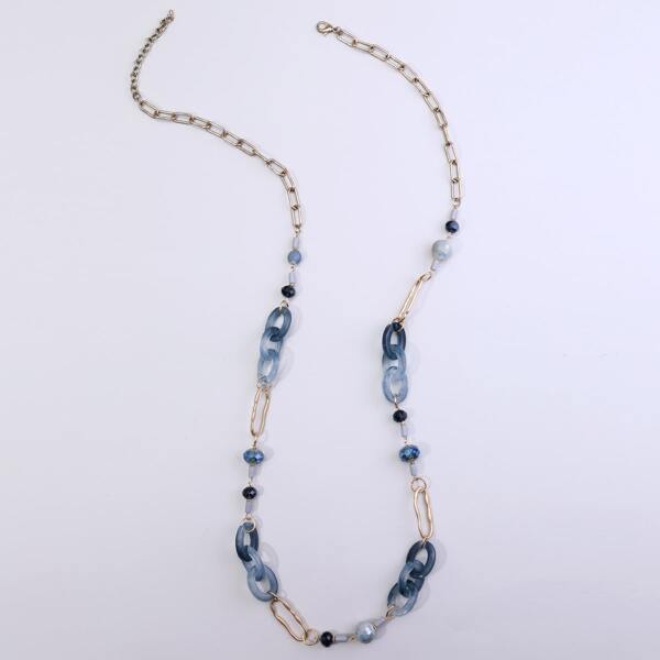

Acrylic Panel Chain Necklace, Blue