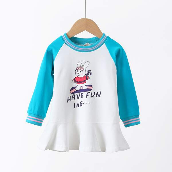 

Toddler Girls Cartoon & Slogan Graphic Sweatshirt, Blue and white