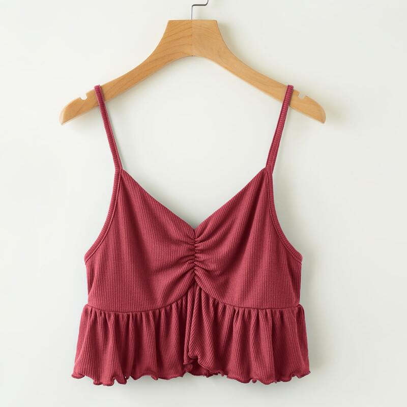 

Lettuce Edge Ruched Peplum Cami, Red