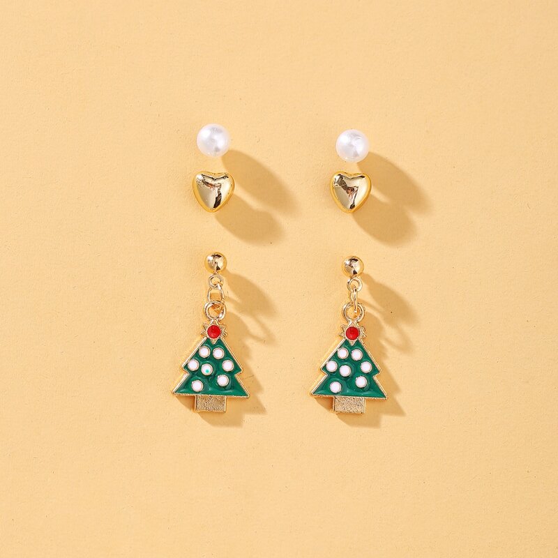 

3pairs Christmas Tree Charm Earrings, Multicolor