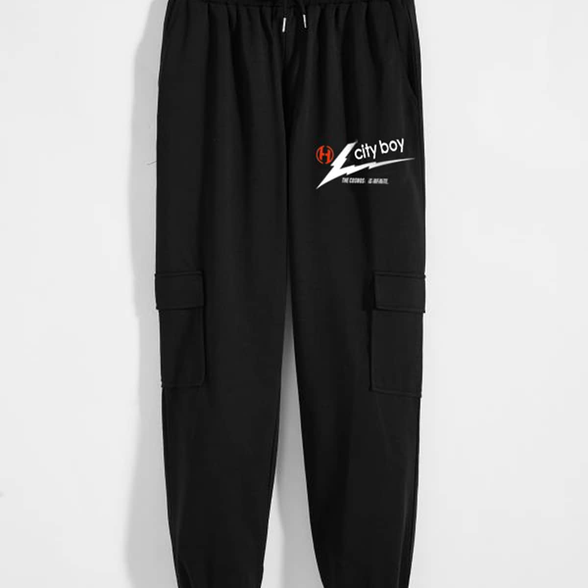 

Guys Letter Graphic Sweatpants, Black