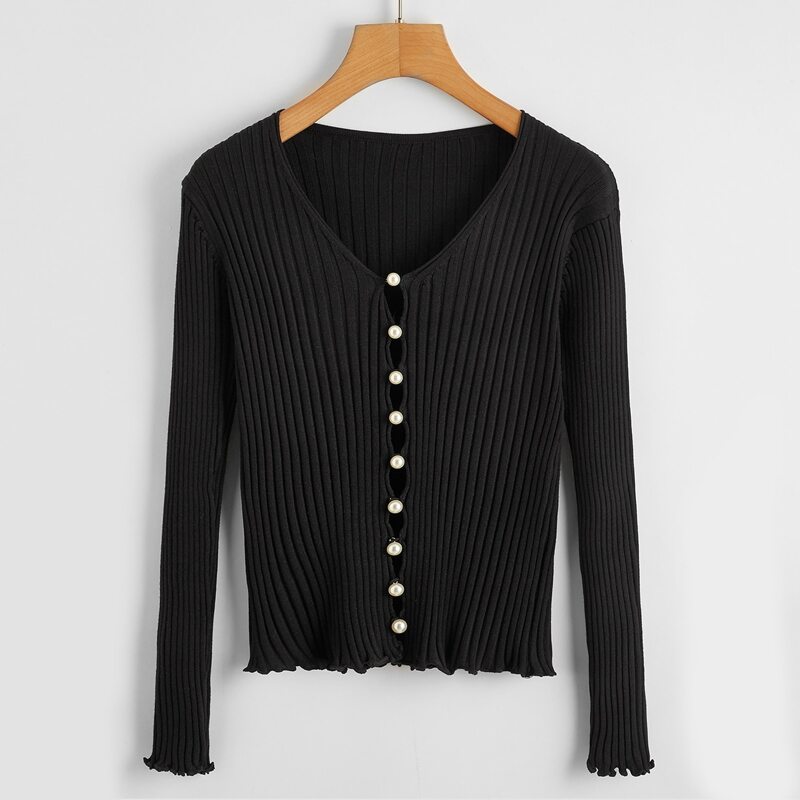 

Solid Button Front Cardigan, Black