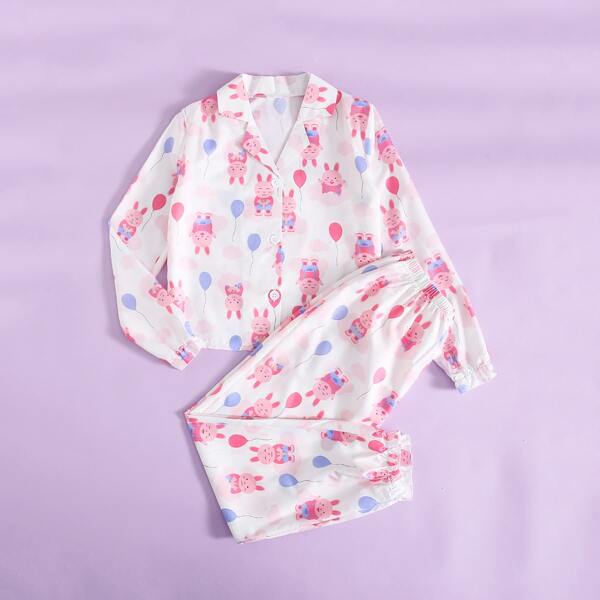 

Girls Cartoon Graphic Pants PJ Set, White