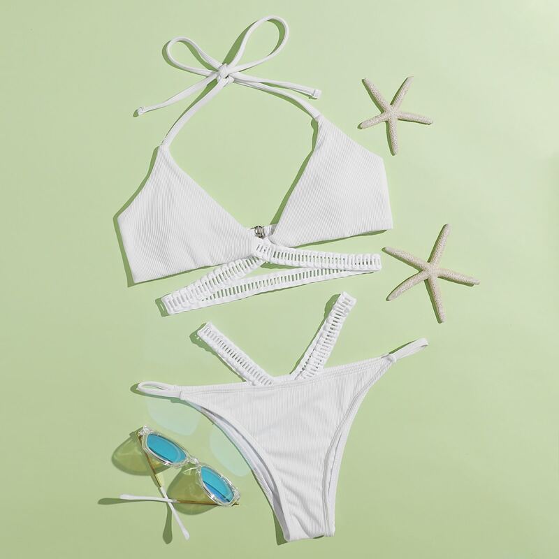 

Crisscross Wrap Tanga Bikini Swimsuit, White
