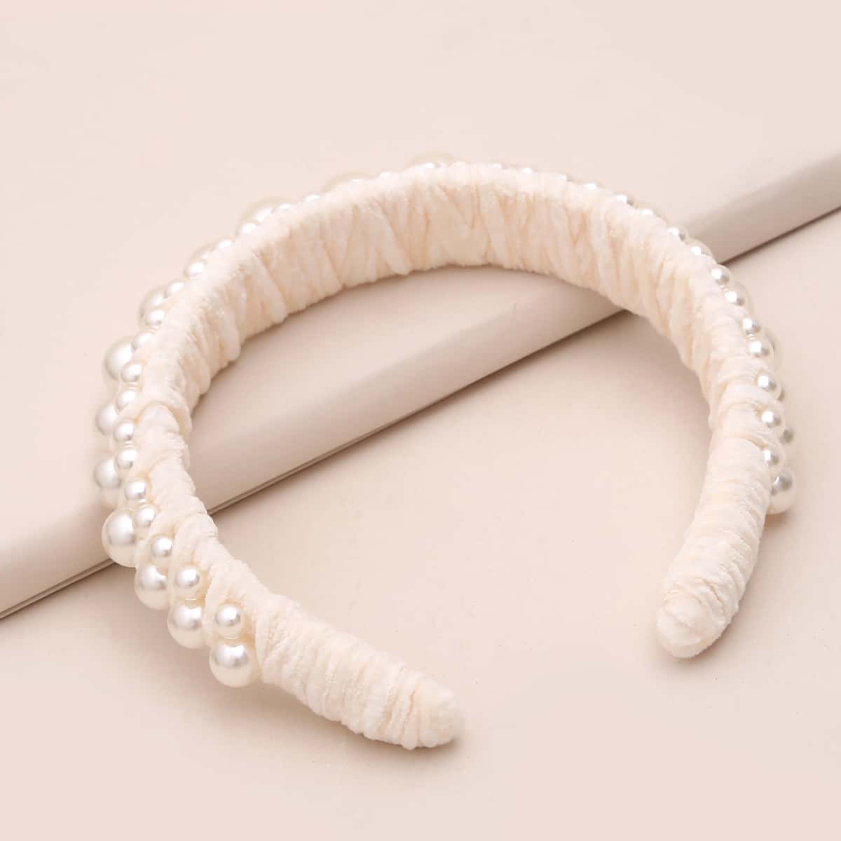 

Faux Pearl Beaded Hair Hoop, White