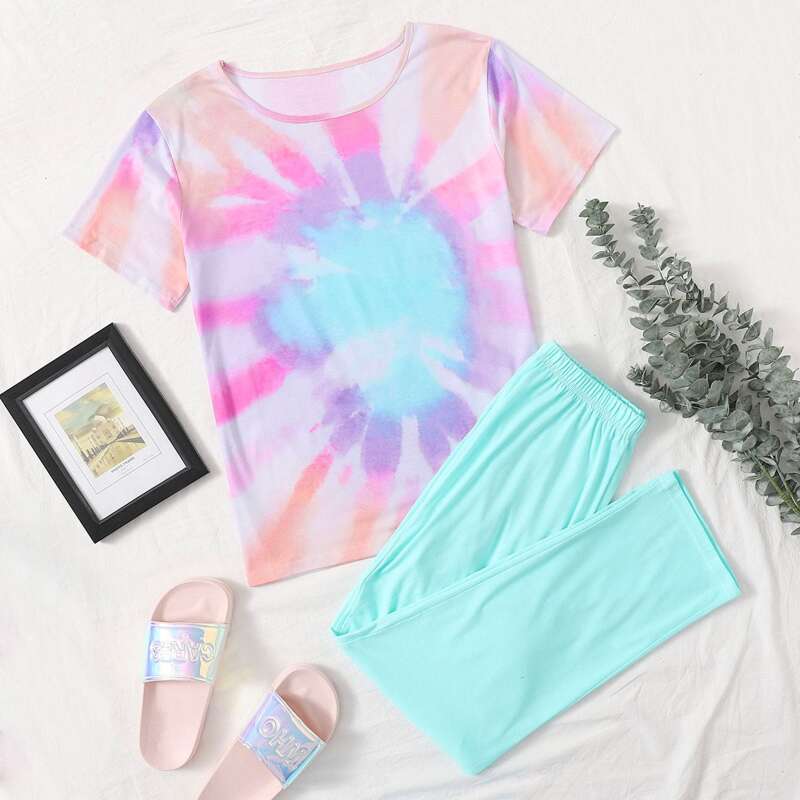 

Tie Dye Tee & Pants PJ Set, Multicolor