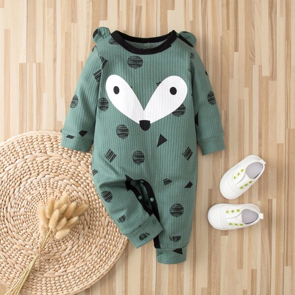 

Baby Boy Cartoon & Geo Print Jumpsuit, Dark green