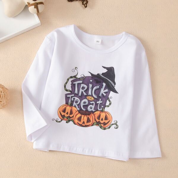 

Toddler Girls Halloween & Slogan Graphic Tee, White