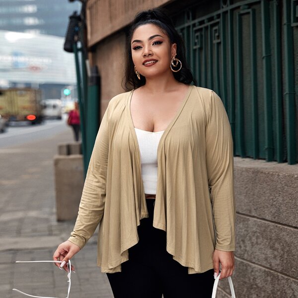 

Plus Solid Open Front Coat, Khaki