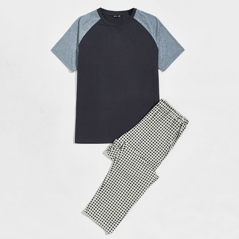 

Guys Colorblock Raglan Sleeve Tee and Buffalo Plaid Pants PJ Set, Multicolor