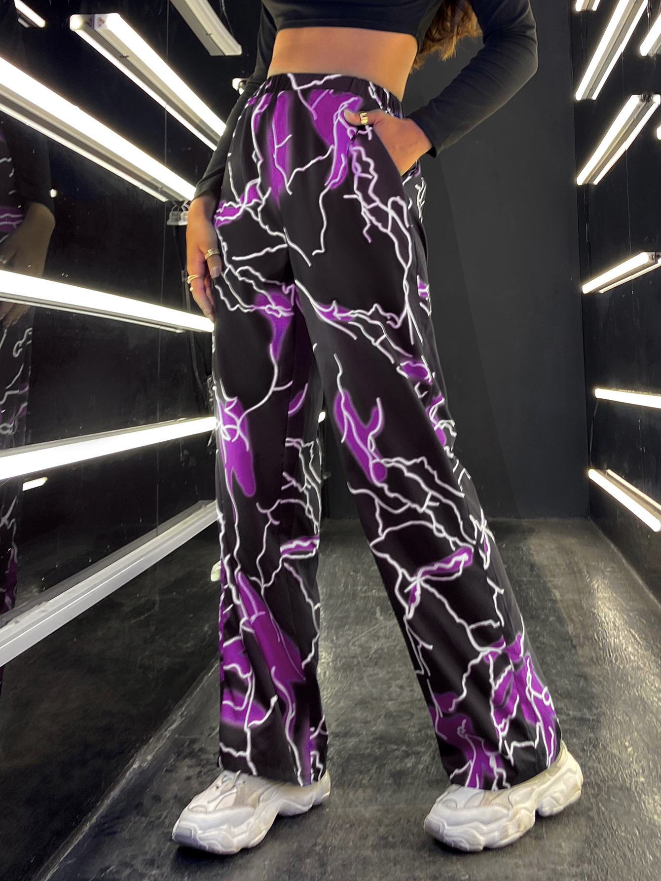 Lightning Print Wide Leg Pants -SHEIN