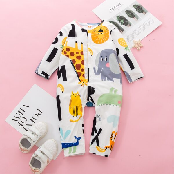 

Baby Unisex Cartoon Graphic Button Front Jumpsuit, Multicolor