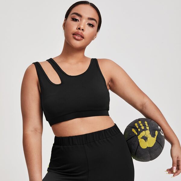 

Plus Asymmetrical Neck Sports Bra, Black
