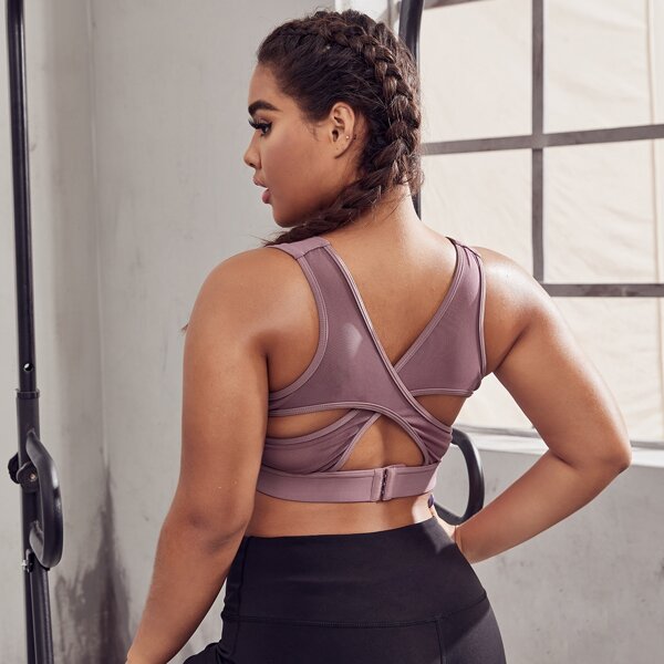 

Plus Crisscross Cut Out Sports Bra, Dusty pink