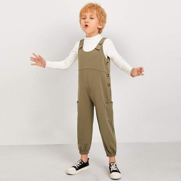 

Toddler Boys Button Dual Pocket Pinafore Jumpsuit, Khaki