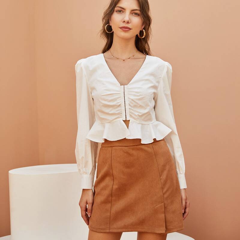 

Ruched Peplum Blouse, White