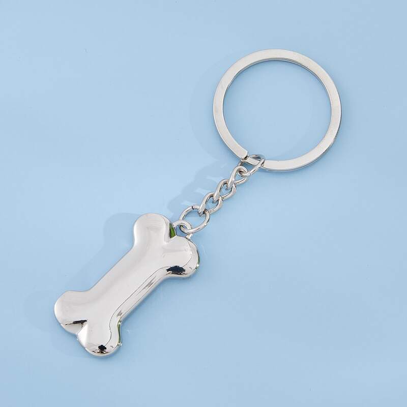 

Metal Bone Charm Keychain, Silver