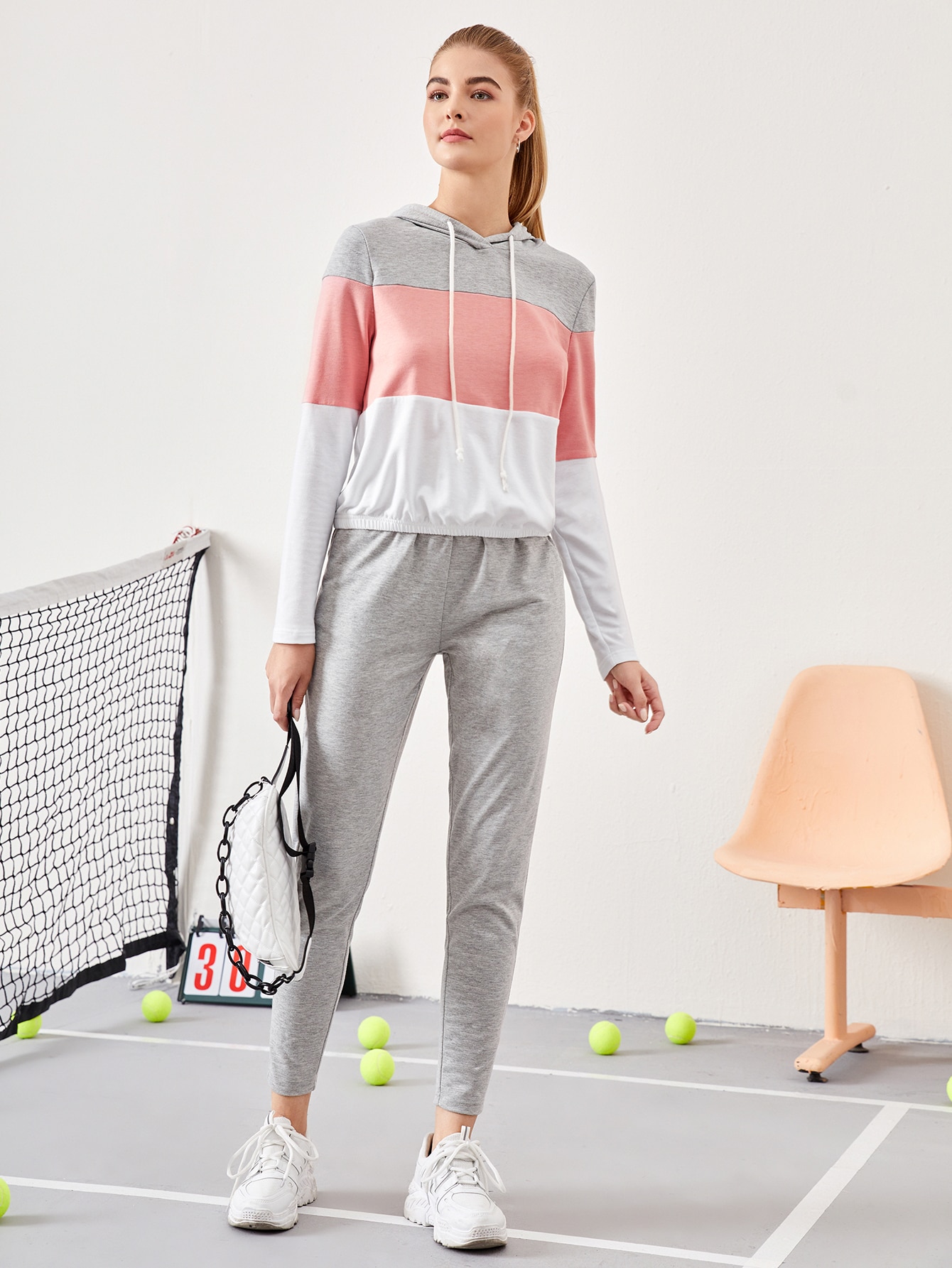 Colorblock Drawstring Hooded Top & Pants Set thumbnail