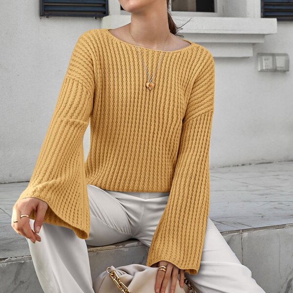 

Drop Shoulder Cable Knit Sweater, Mustard yellow
