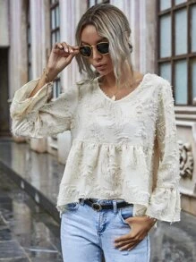 Camisa ajustada irregular mullida - Beis - Ver 3